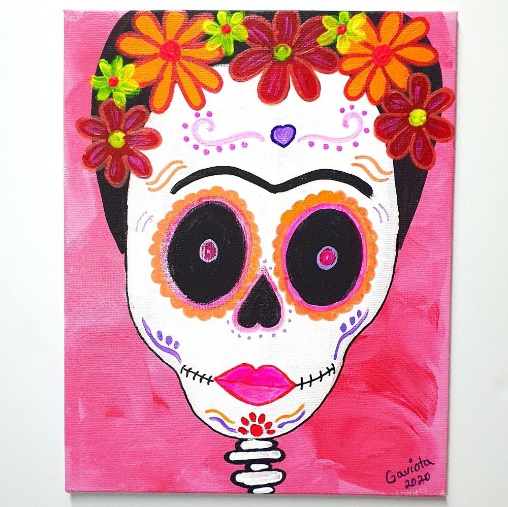 Frida Kahlo Sugar Skull 2 Acrylic Painting